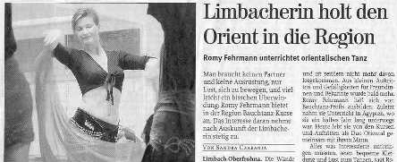 Presseartikel FREIE PRESSE, Romy Fehrmann unterrichtet Orientalischen Tanz